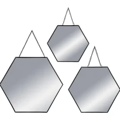 Atmosphera Miroir Hexagonal Metal Chaine X3 Noir- Miroirs Deco