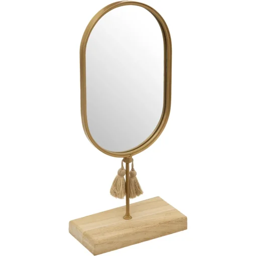 maxibazar Miroir Metal Bois Rivi H.35Cm- Decoration Murale