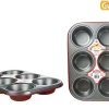 Moules Et Plats|* Moule 6 Muffins Acier Anti Adherent Rouge Rossana