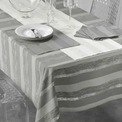 maxibazar Nappe 140X240 Cm Coton Metallise Eldora Gris Argent- Nappes