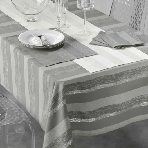 maxibazar Nappe 140X240 Cm Coton Metallise Eldora Gris Argent- Nappes