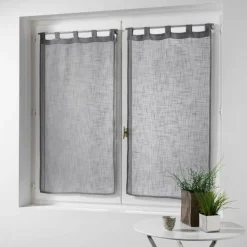 maxibazar Paire Droite Passants 2X60X160Cm Haltona Gris- Petits Vitrages