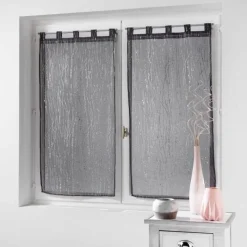 maxibazar Paire Droite Passants 2X60X120Cm Filiane Anthracite- Petits Vitrages