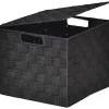 Rangements Deco|* Panier Carre Polyester Avec Couvercle Noir Taille M
