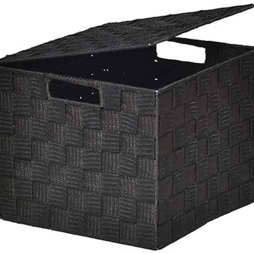Rangements Deco|* Panier Carre Polyester Avec Couvercle Noir Taille M