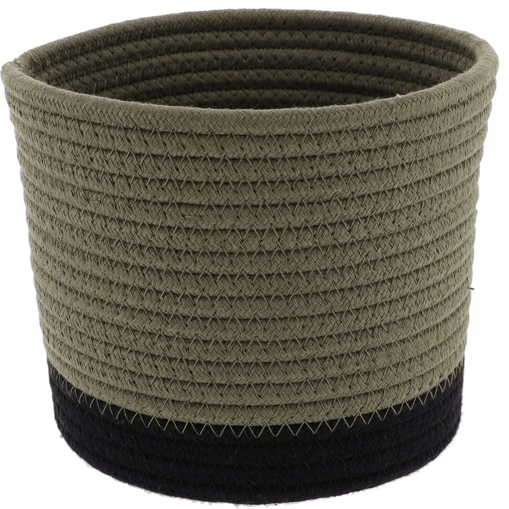 Rangement Salle De Bain|* Panier Rond Coton Kaki Noir D.19X16Cm