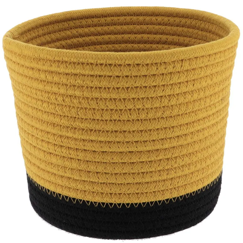 Rangement Salle De Bain|* Panier Rond Coton Ocre Noir D.19X16Cm