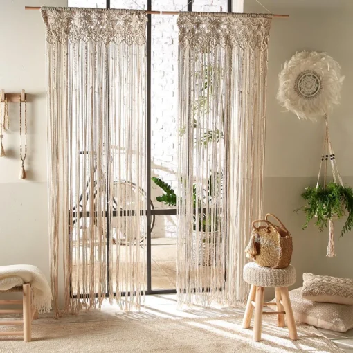 Atmosphera Rideau Fil Macrame Ivoire 90X200Cm- Textile Deco