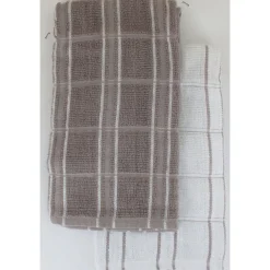 maxibazar Set 2 Essuie Mains Andrew 50X50Cm Coton Taupe Blanc- Torchons Et Essuie Mains