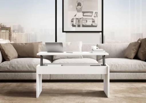 * Tables Basses>Table Avec Plateau Relevable Melamine Blanc