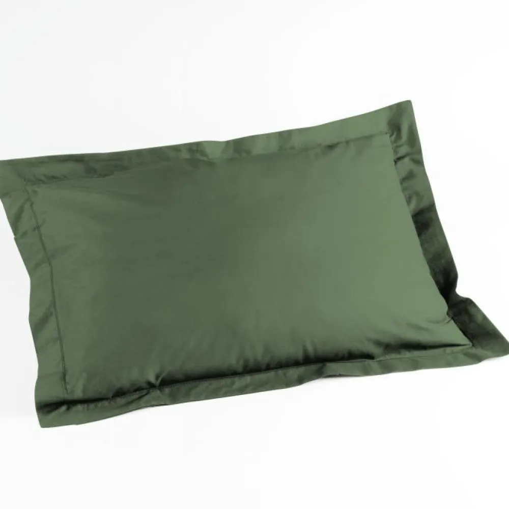maxibazar Taie D Oreiller Volant Plat 50X70Cm Uni 57 Fils Lina Kaki- Taies D'Oreillers Et De Traversins