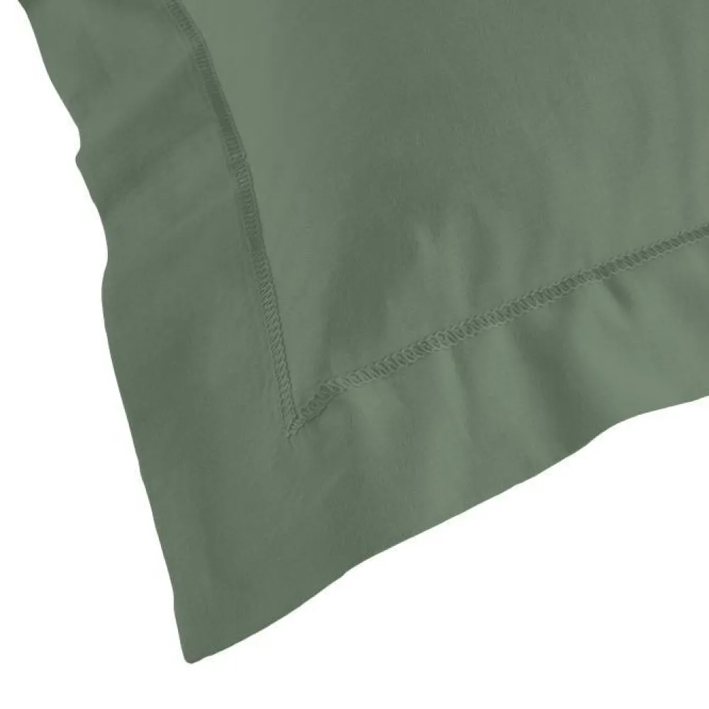 maxibazar Taie D Oreiller Volant Plat 50X70Cm Uni 57 Fils Lina Kaki- Taies D'Oreillers Et De Traversins