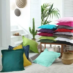 maxibazar Taie D Oreiller Volant Plat 50X70Cm Uni 57 Fils Lina Kaki- Taies D'Oreillers Et De Traversins