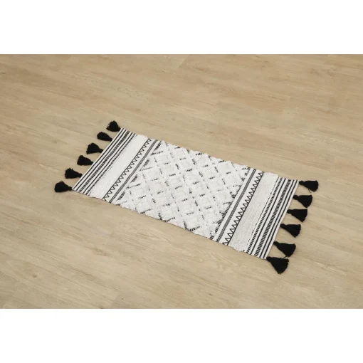 maxibazar Tapis Agadir Coton 45X90Cm Noir Blanc- Tapis Deco